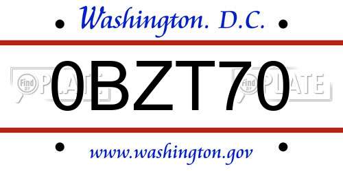 0BZT70 District Of Columbia License Plate