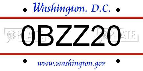0BZZ20 District Of Columbia License Plate
