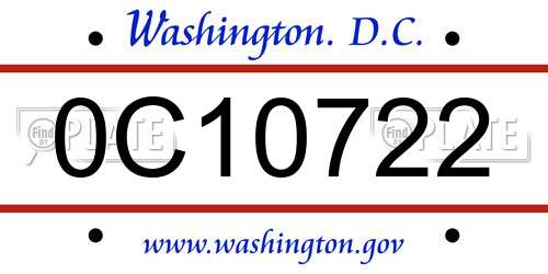 0C10722 District Of Columbia License Plate