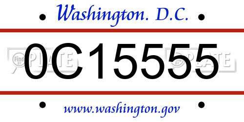 0C15555 District Of Columbia License Plate