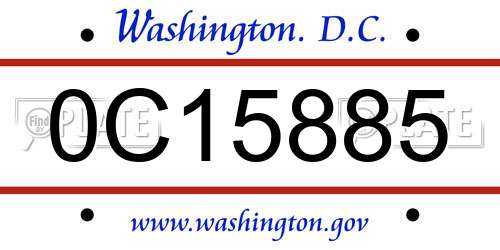 0C15885 District Of Columbia License Plate