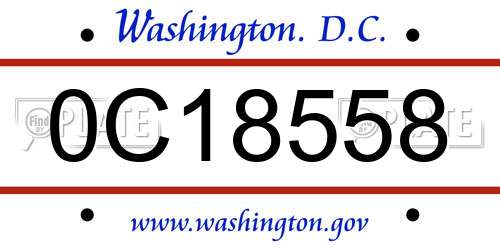 0C18558 District Of Columbia License Plate