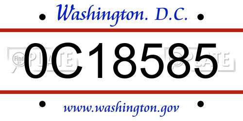 0C18585 District Of Columbia License Plate