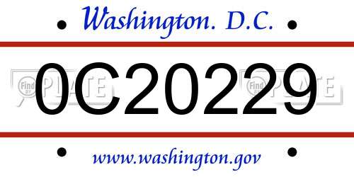 0C20229 District Of Columbia License Plate