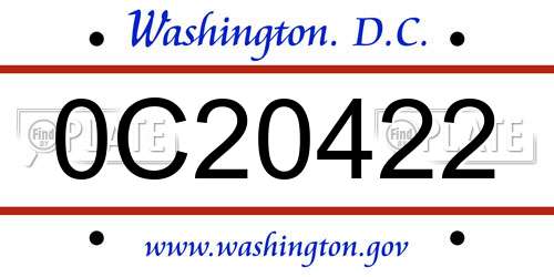 0C20422 District Of Columbia License Plate