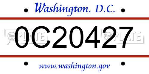 0C20427 District Of Columbia License Plate