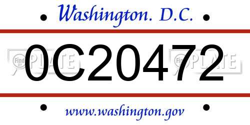 0C20472 District Of Columbia License Plate