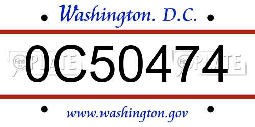 0C50474 District Of Columbia License Plate