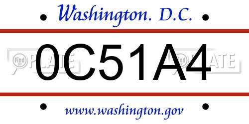 0C51A4 District Of Columbia License Plate