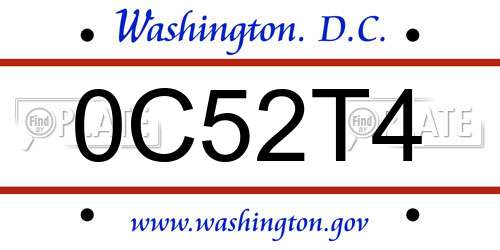 0C52T4 District Of Columbia License Plate
