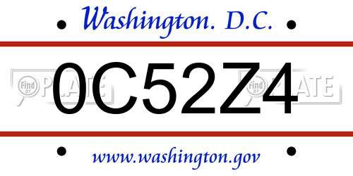 0C52Z4 District Of Columbia License Plate