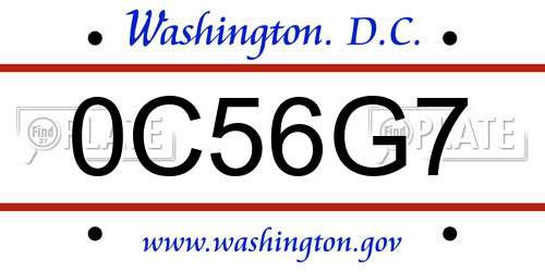 0C56G7 District Of Columbia License Plate