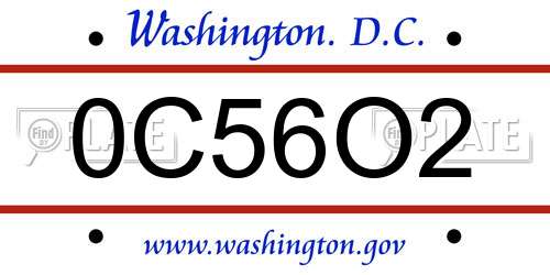 0C56O2 District Of Columbia License Plate