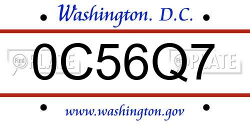 0C56Q7 District Of Columbia License Plate