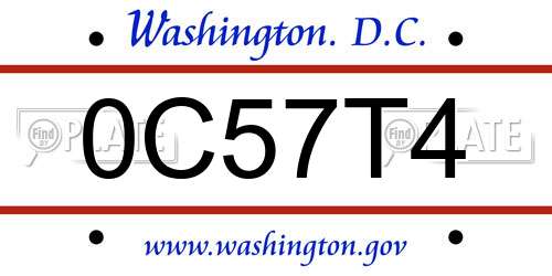 0C57T4 District Of Columbia License Plate