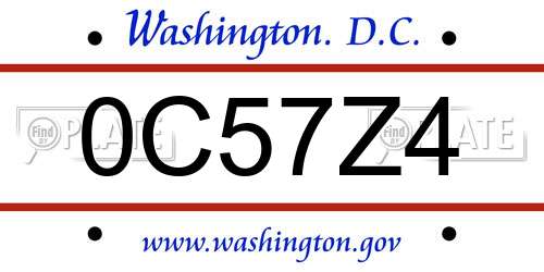 0C57Z4 District Of Columbia License Plate