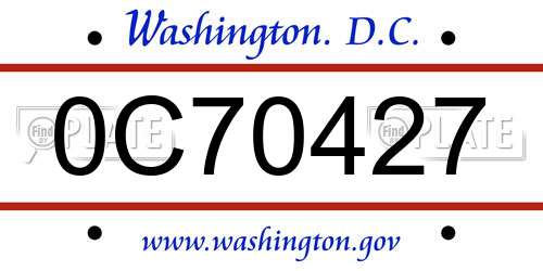 0C70427 District Of Columbia License Plate