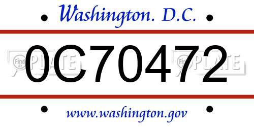0C70472 District Of Columbia License Plate