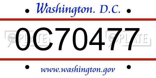 0C70477 District Of Columbia License Plate