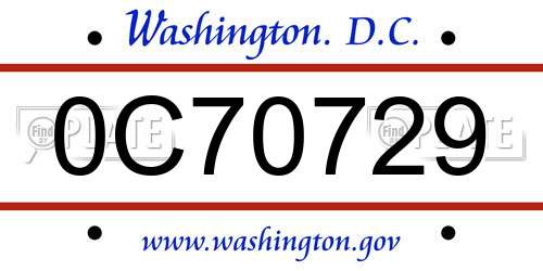 0C70729 District Of Columbia License Plate