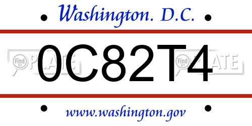 0C82T4 District Of Columbia License Plate