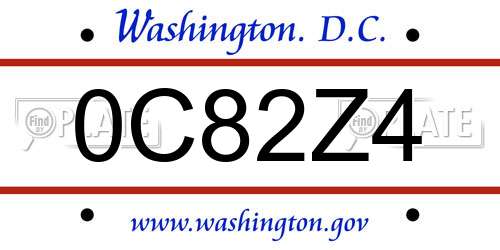 0C82Z4 District Of Columbia License Plate
