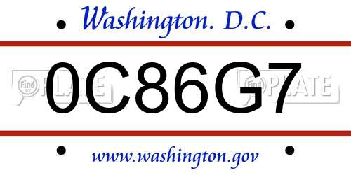 0C86G7 District Of Columbia License Plate