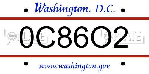 0C86O2 District Of Columbia License Plate