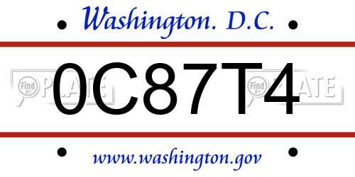 0C87T4 District Of Columbia License Plate