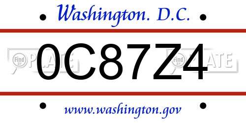 0C87Z4 District Of Columbia License Plate
