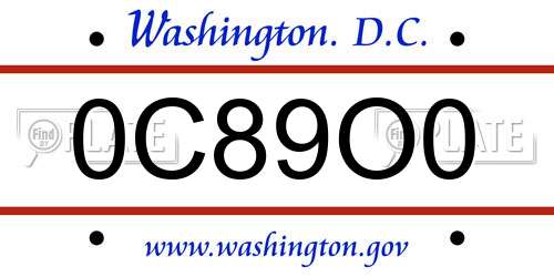 0C89O0 District Of Columbia License Plate