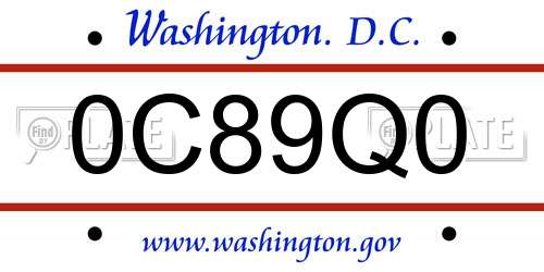 0C89Q0 District Of Columbia License Plate