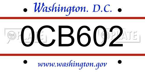 0CB602 District Of Columbia License Plate