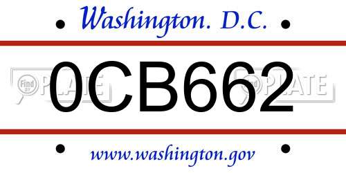 0CB662 District Of Columbia License Plate
