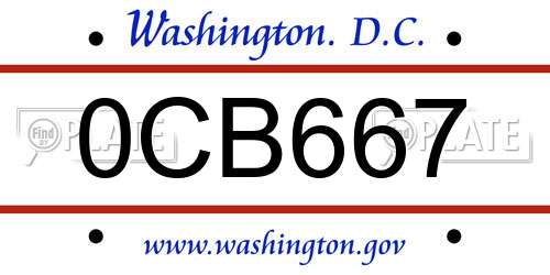 0CB667 District Of Columbia License Plate