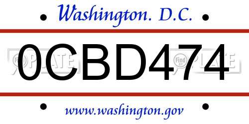 0CBD474 District Of Columbia License Plate