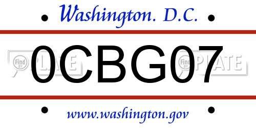 0CBG07 District Of Columbia License Plate