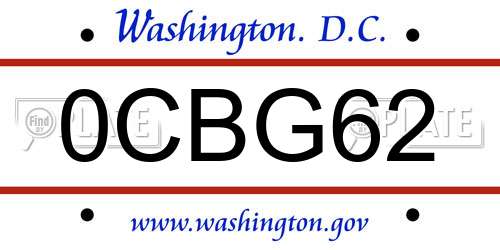 0CBG62 District Of Columbia License Plate