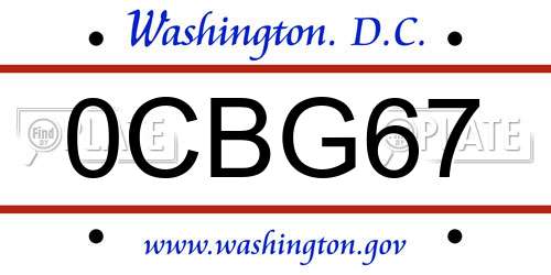 0CBG67 District Of Columbia License Plate