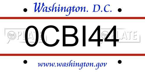 0CBI44 District Of Columbia License Plate