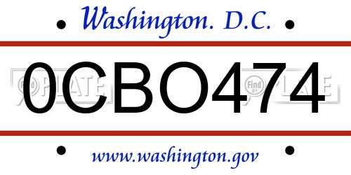0CBO474 District Of Columbia License Plate