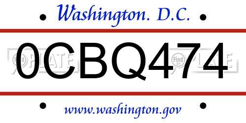 0CBQ474 District Of Columbia License Plate