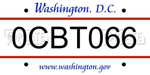 0CBT066 District Of Columbia License Plate
