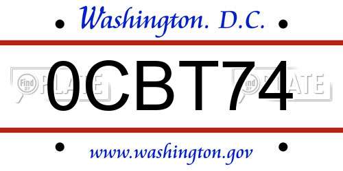 0CBT74 District Of Columbia License Plate