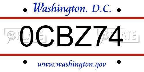 0CBZ74 District Of Columbia License Plate