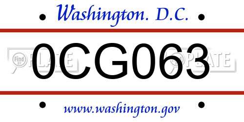 0CG063 District Of Columbia License Plate