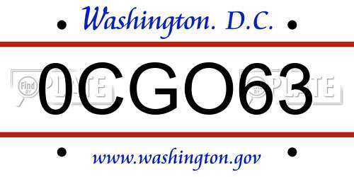 0CGO63 District Of Columbia License Plate