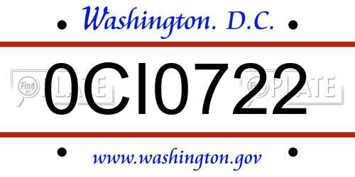 0CI0722 District Of Columbia License Plate