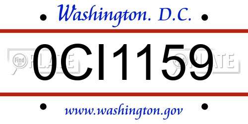 0CI1159 District Of Columbia License Plate