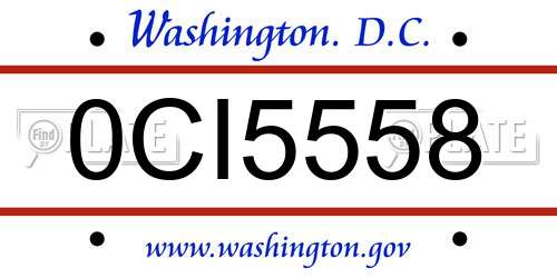 0CI5558 District Of Columbia License Plate